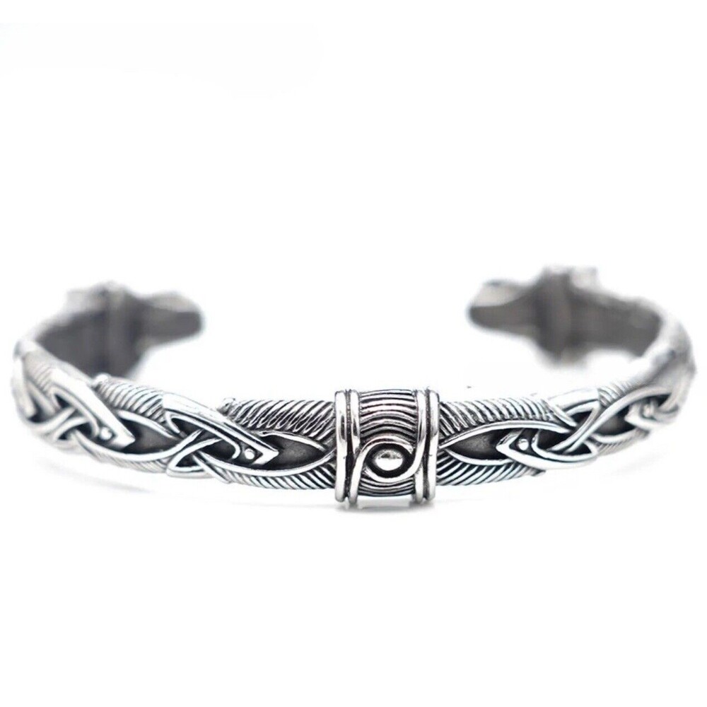 Mens Norse Viking Arm Ring Fenrir Wolf Head Cuff Bangle Bracelet For Men